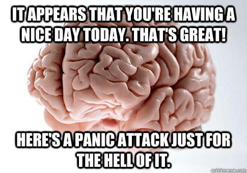 It appears that you're having a nice day today. That's Great! Here's A Panic Attack just for the hell of it. - It appears that you're having a nice day today. That's Great! Here's A Panic Attack just for the hell of it.  Scumbag Brain