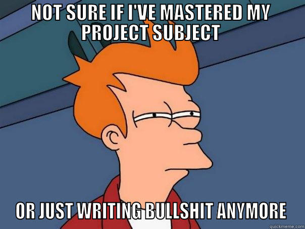 NOT SURE IF I'VE MASTERED MY PROJECT SUBJECT OR JUST WRITING BULLSHIT ANYMORE Futurama Fry