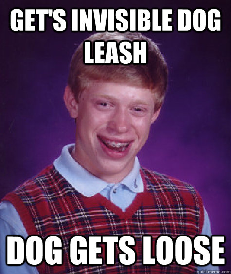 Get's Invisible dog leash dog gets loose  Bad Luck Brian