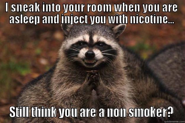 I SNEAK INTO YOUR ROOM WHEN YOU ARE ASLEEP AND INJECT YOU WITH NICOTINE... STILL THINK YOU ARE A NON SMOKER? Evil Plotting Raccoon