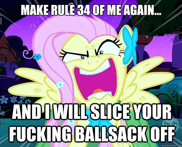 Make rule 34 of me again... And I will slice your fucking ballsack off - Make rule 34 of me again... And I will slice your fucking ballsack off  Rage Fluttershy