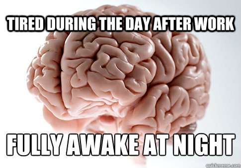 tired during the day after work fully awake at night - tired during the day after work fully awake at night  Scumbag Brain