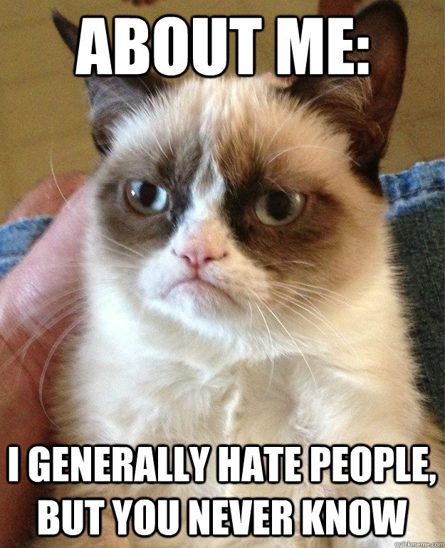 About me: I generally hate people, but you never know  Grumpy Cat