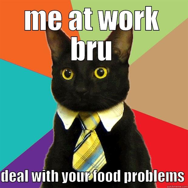 ME AT WORK BRU  DEAL WITH YOUR FOOD PROBLEMS Business Cat