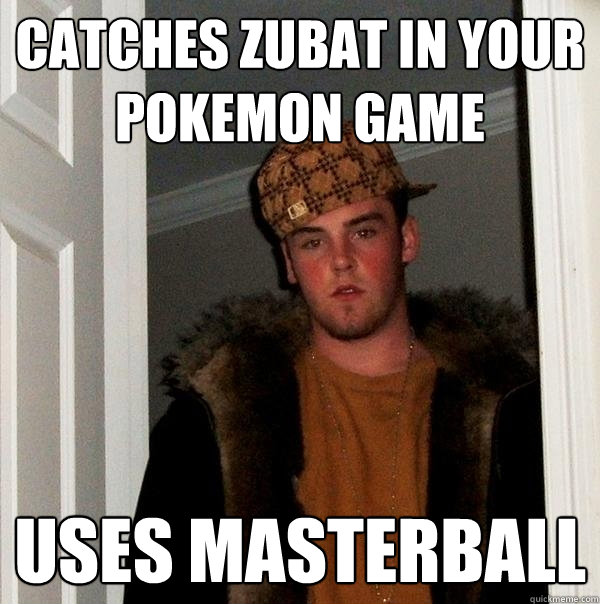 Catches zubat in your pokemon game uses masterball - Catches zubat in your pokemon game uses masterball  Scumbag Steve