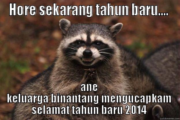 HORE SEKARANG TAHUN BARU.... ANE KELUARGA BINANTANG MENGUCAPKAM SELAMAT TAHUN BARU 2014 Evil Plotting Raccoon